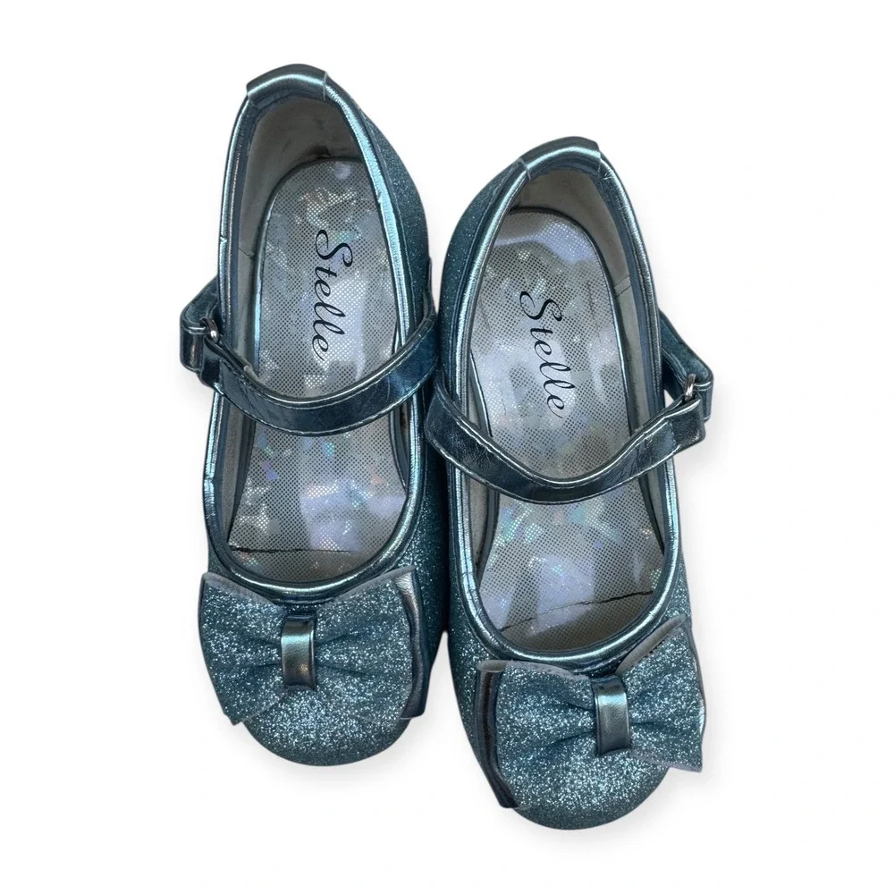Stelle Girls Heels Blue Glitter Bow Dress Up Shoes Size 7